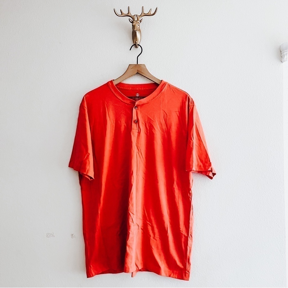 LANDS' End Men's Orange Red Short Sleeve Shirt Size Large